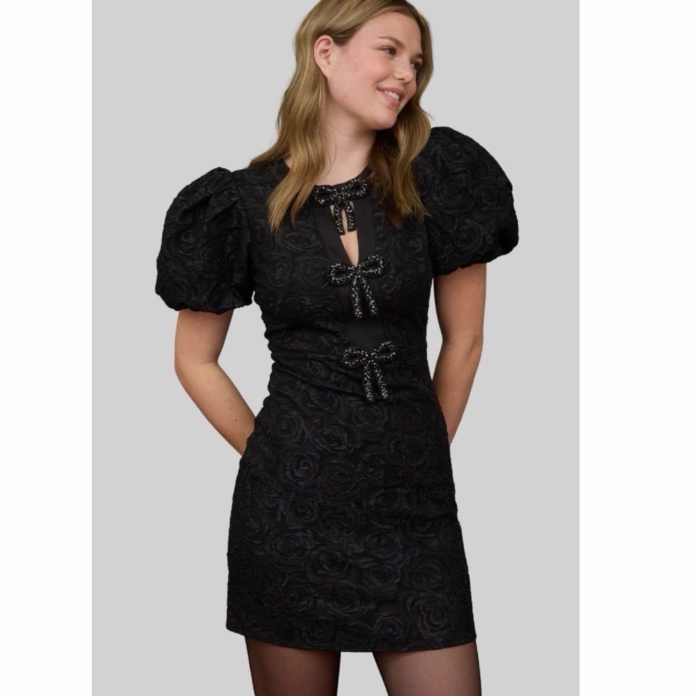Blu Pepper Floral Jacquard Puff Sleeve Mini Dress